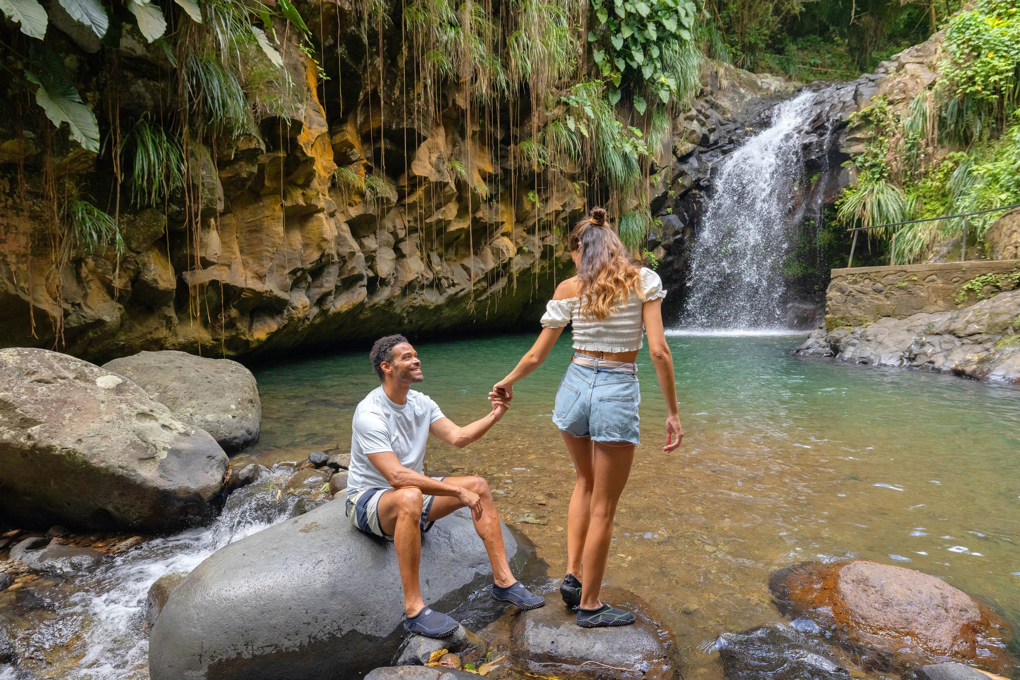 couple at waterfall