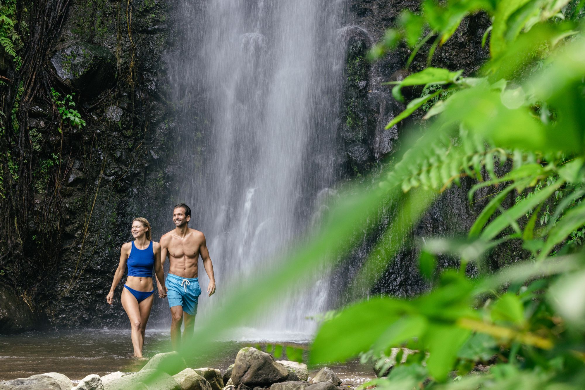 couple at dark view falls in saint vincent